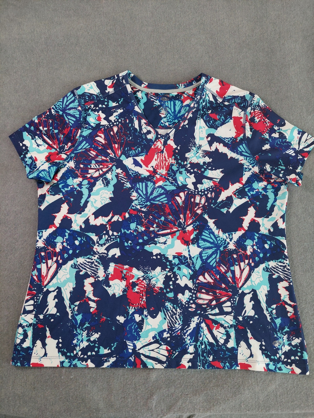 REEL LEGENDS Freeline Butterfly Performance Shirt Top V-Neck Blue Pink XXL - Picture 2 of 5